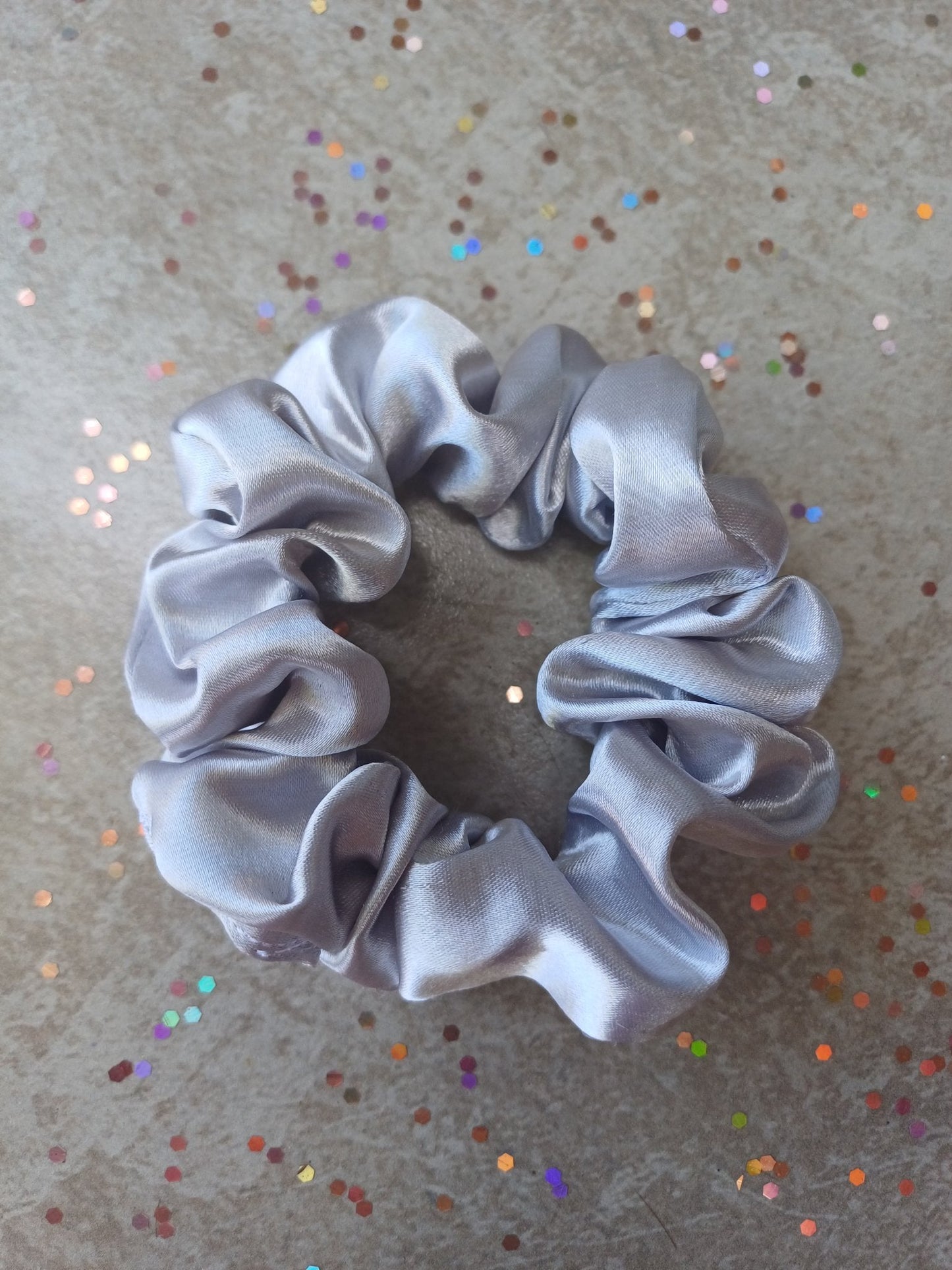 Silver Satin Scrunchie - Beauty Blossom