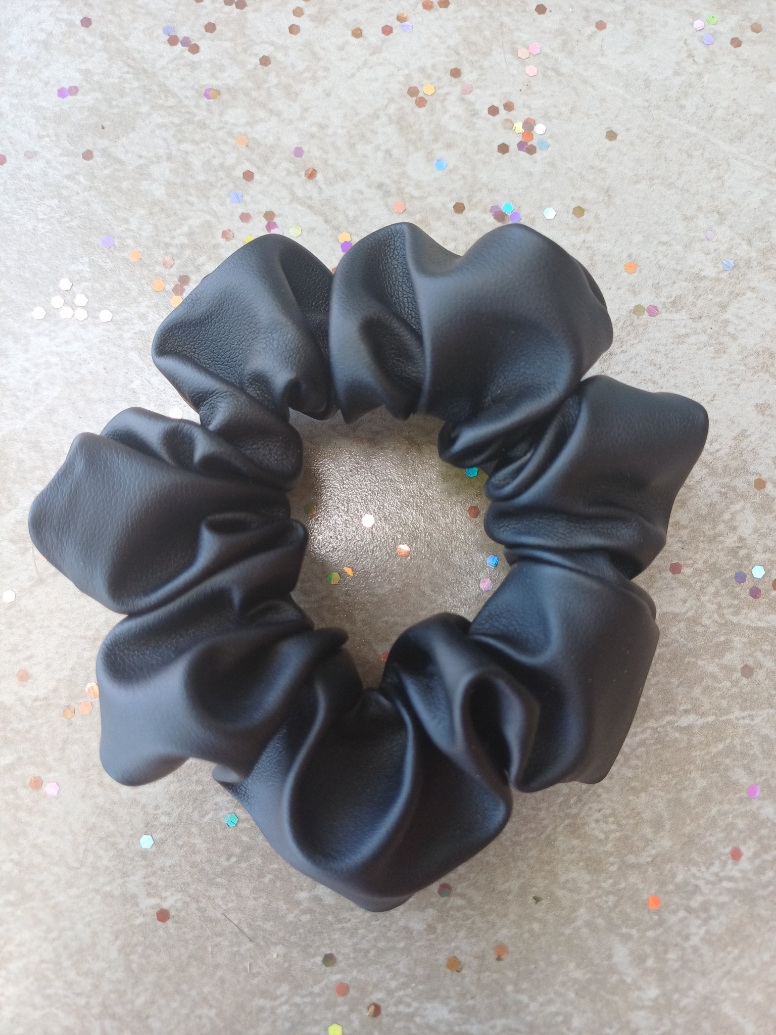 Black Leather Hair Scrunchie - Beauty Blossom