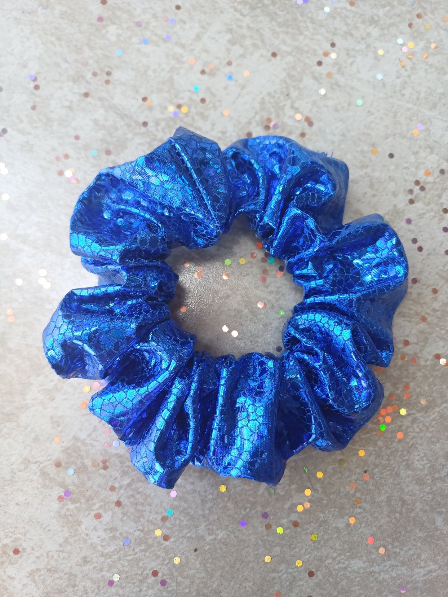 Blue Glitter Snake Print Scrunchie