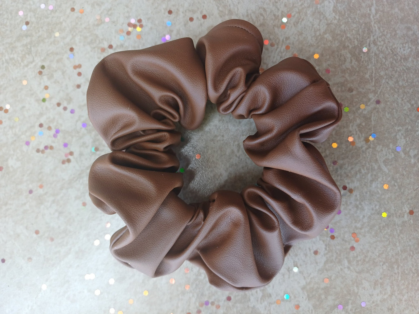 Brown Leather Scrunchie - Beauty Blossom