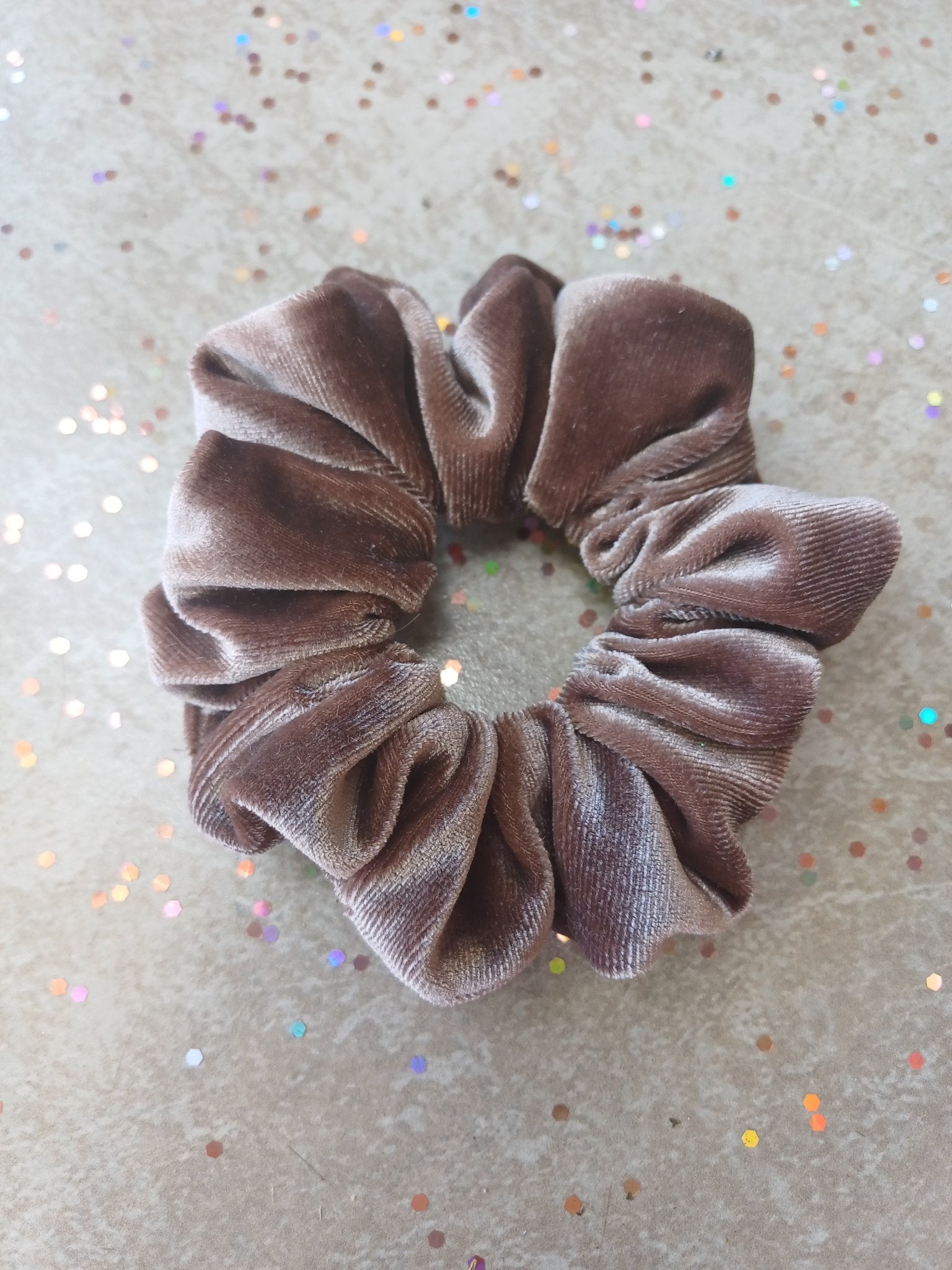 Dark Beige Velvet Hair Scrunchie - Beauty Blossom