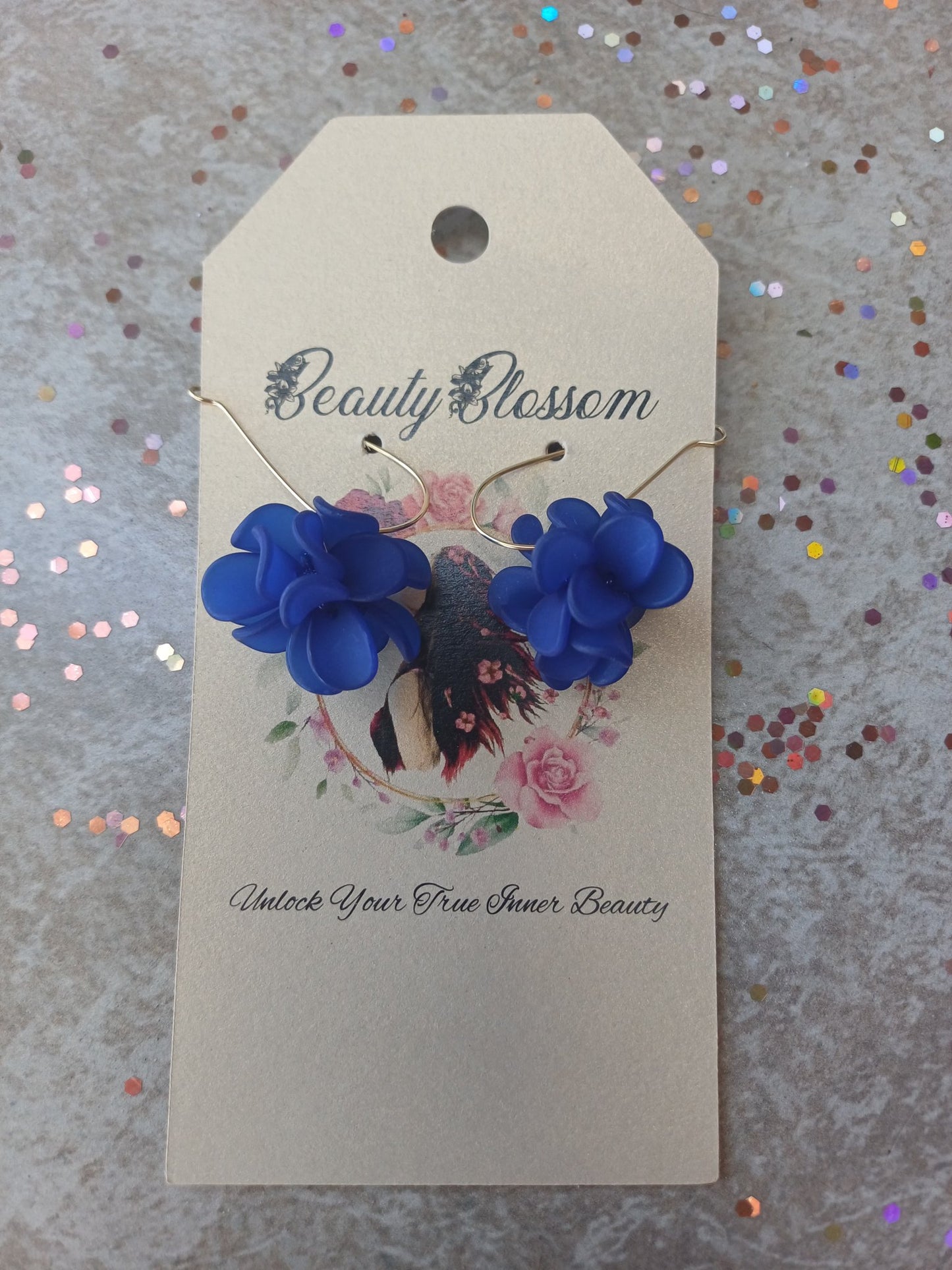 Navy Blue Flower Petal Earrings